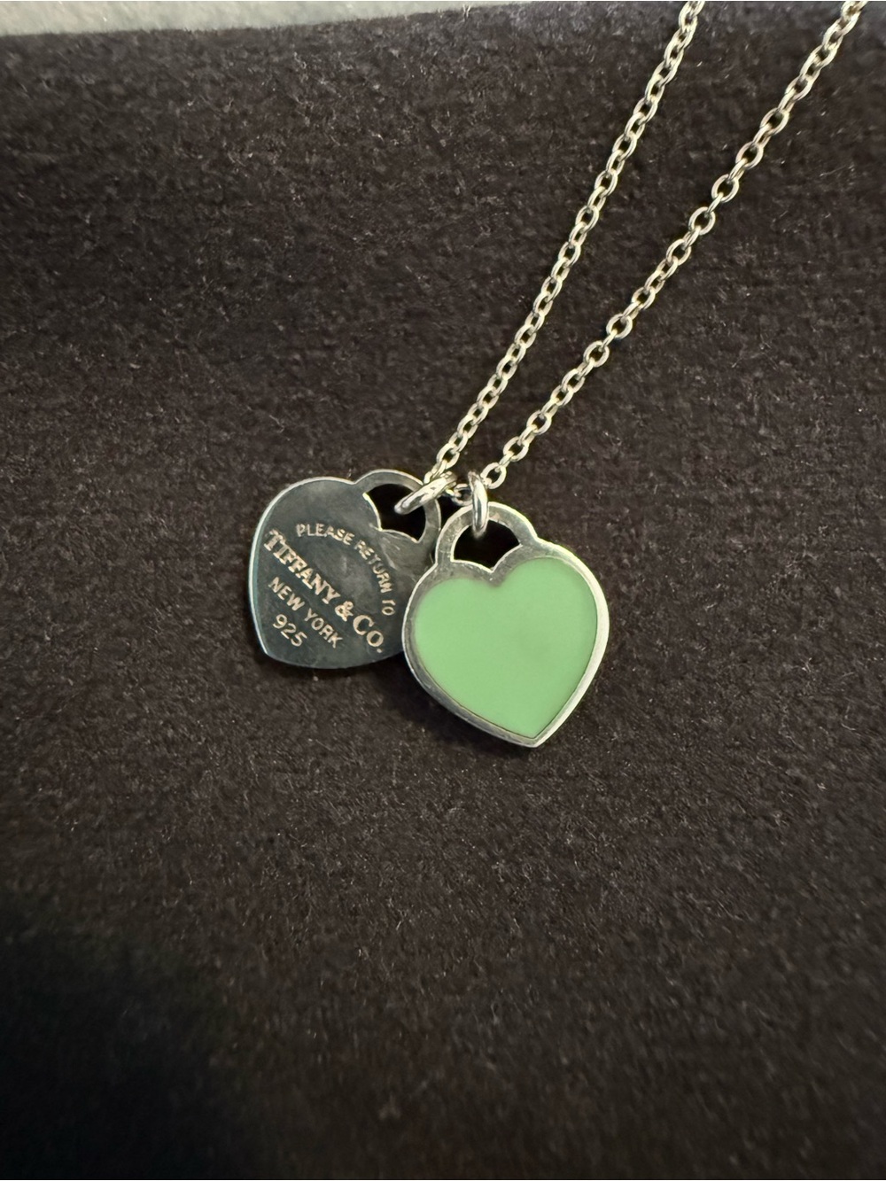 Tiffany & Co. Double Heart Pendant Necklace in Light Green and Silver